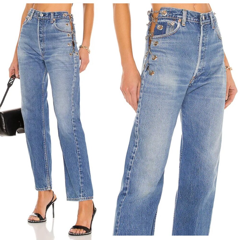 EB DENIM vintage chain boyfriend jeans sz S lace up side